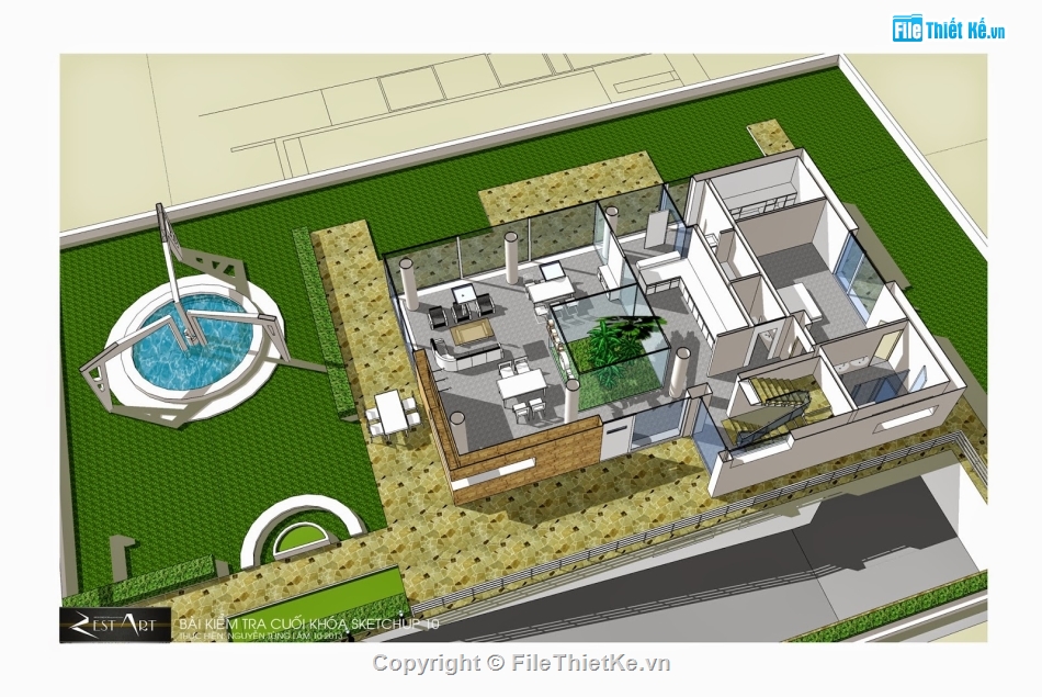 Biệt thự 3 tầng 9x10m,file cad thiết kế nhà biệt thự,phối cảnh biệt thự 3 tầng